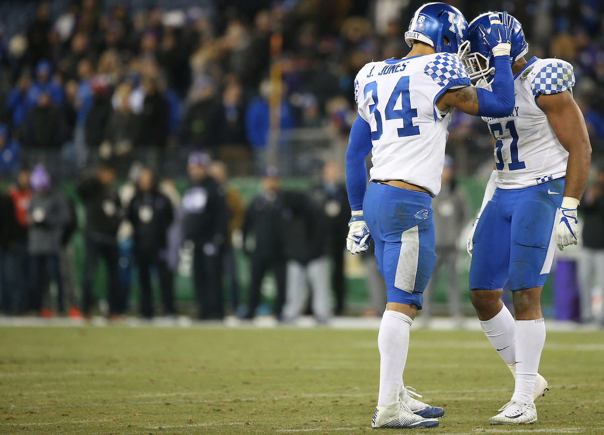 Jordan Jones. Courtney Love.

The University of Kentucky football team falls to Northwestern 23-24 in the Music City Bowl on Friday, December 29, 2017, at Nissan Field in Nashville, Tn.

Photo by Chet White | UK Athletics