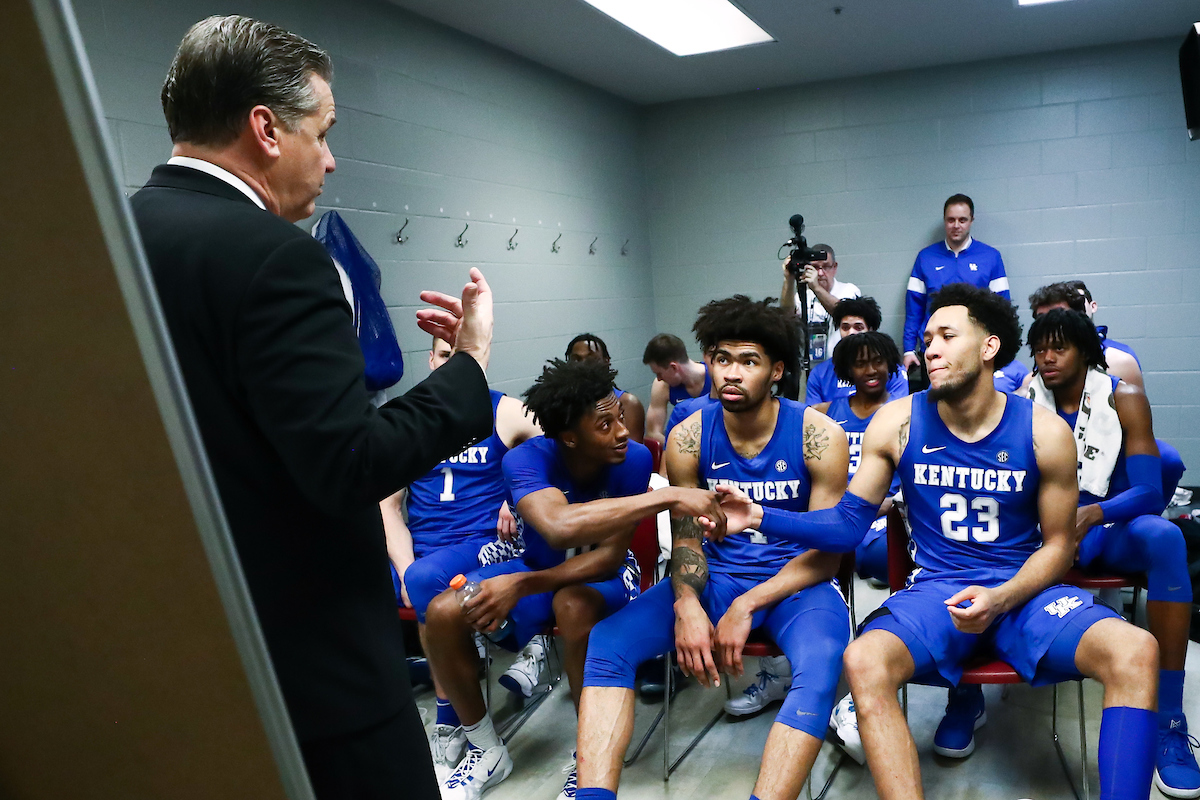 John Calipari. Ashton Hagans. Nick Richards. EJ Montgomery.

Kentucky beat Texas A&M 69-60.

Photo by Elliott Hess | UK Athletics