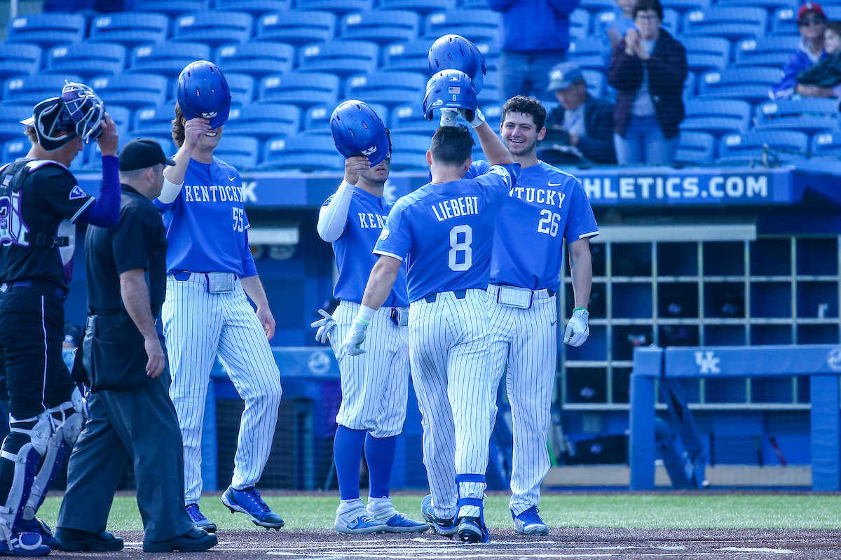 Adam Fogel, Hunter Jump, Kirk Liebert and Jacob Plastiak.

Kentucky defeats High Point 14-3.

Photo by Sarah Caputi | UK Athletics