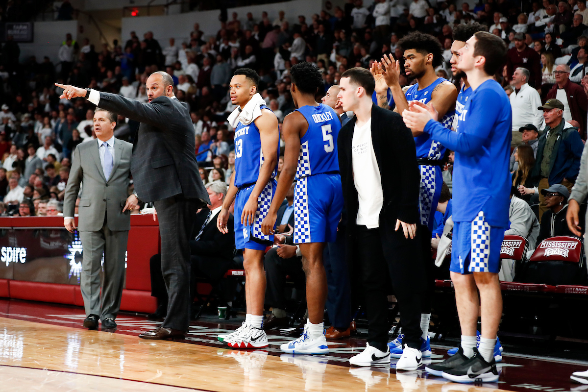 Team. John Calipari. Tony Barbee.

Kentucky beat Mississippi State 71-67 at Humphrey Coliseum in Starkville, MS.

Photo by Chet White | UK Athletics