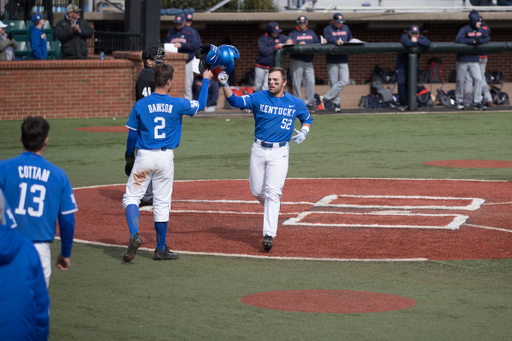 Ben Aklinski hit a homer as UK dropped game 1 of a double header 4-3 against Auburn on Test , Sunday March 25, 2018  in Lexington, Ky. Photo by Mark Mahan