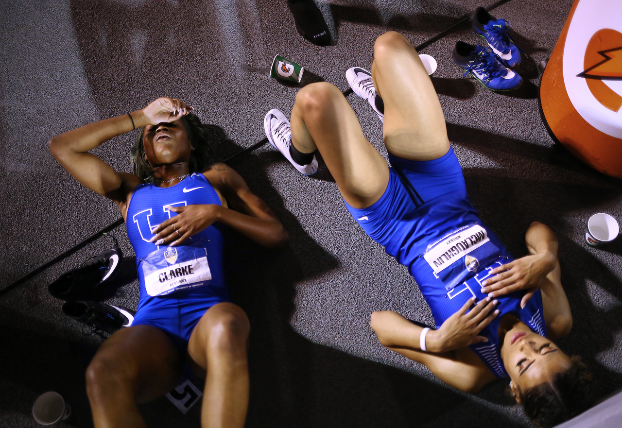 Sydney McLaughlin. Kayelle Clarke.

Day three of the 2018 SEC Outdoor Track and Field Championships on Sunday, May 13, 2018, at Tom Black Track in Knoxville, TN.

Photo by Chet White | UK Athletics