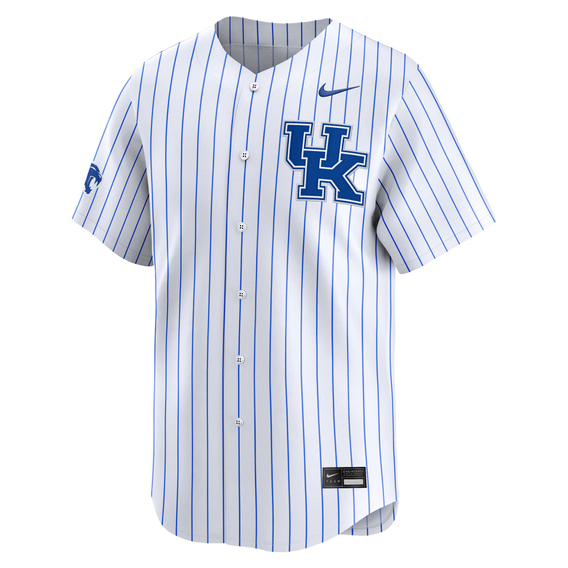 An image of a white, pin-striped UK baseball jersey
