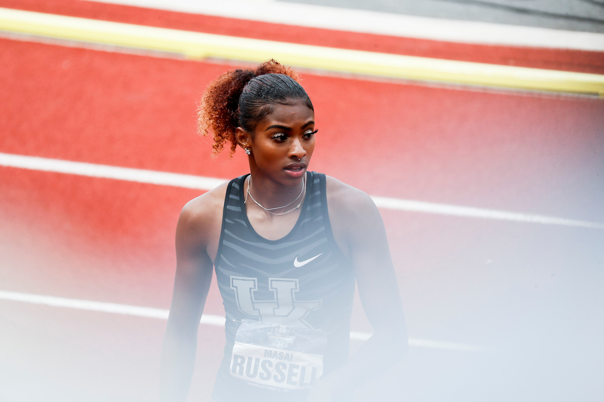 Masai Russell.

Day 2. 2021 NCAA Track and Field Championships.

Photo by Chet White | UK Athletics