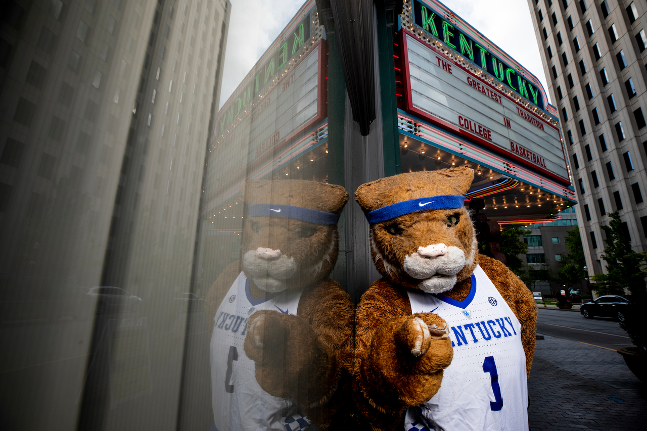 Wildcat.

UK menâ??s basketball photo shoot at the Kentucky Theater.

Photo by Chet White | UK Athletics
