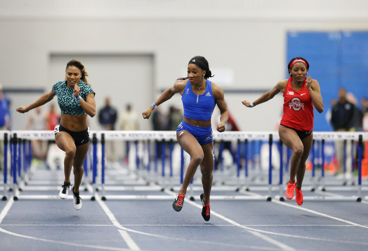 Keni Harrison, Kori Carter
The University of Kentucky Track and Field Team hosts the Kentucky Invitational on Saturday, January 13, 2018 at Nutter Field House. 

Photo by Britney Howard | UK Athletics