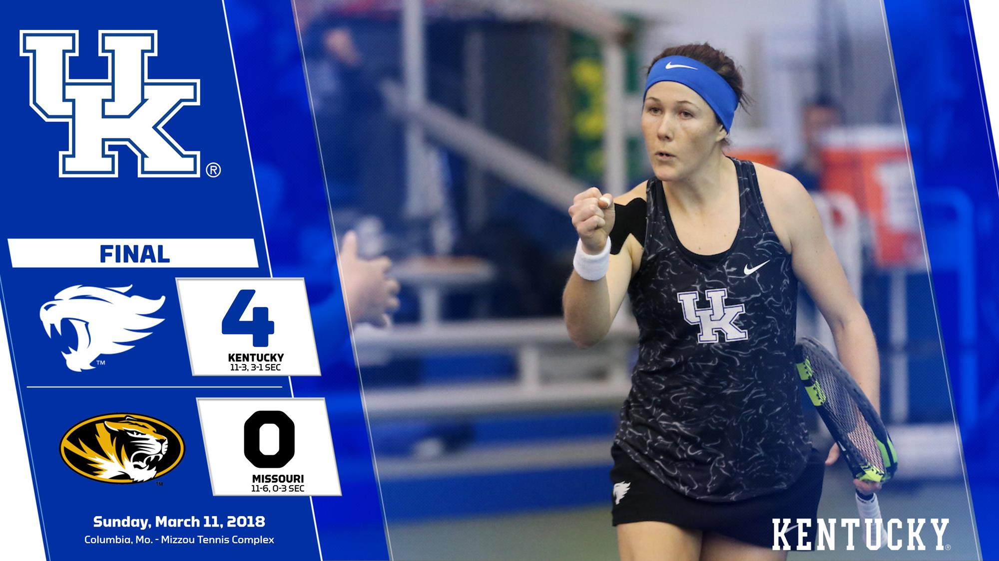 No. 17 Wildcats Blank Missouri to Win Fourth-Straight Road Match