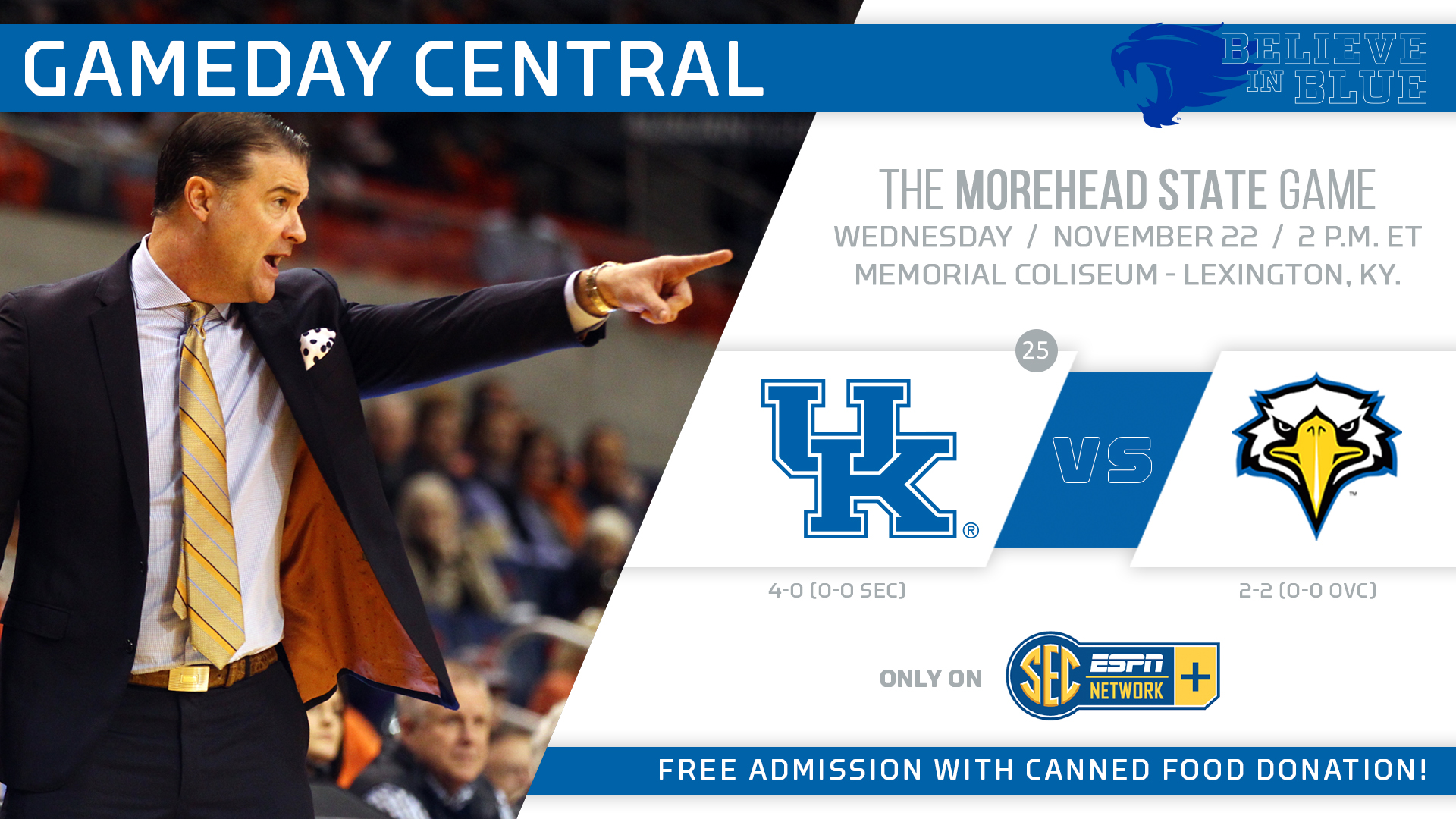 Kentucky Hosts Morehead State for Thanks4Giving Game