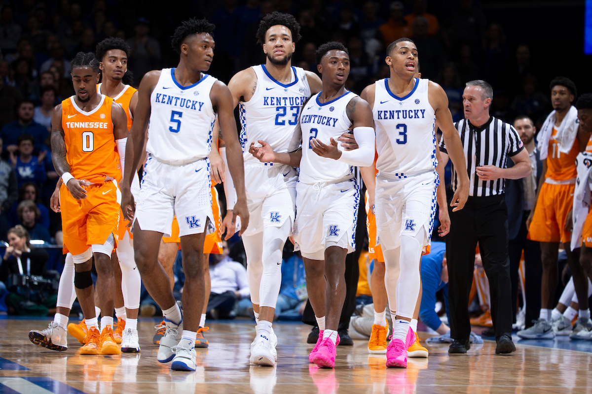 Team. Immanuel Quickley. EJ Montgomery. Ashton Hagans. Keldon Johnson.

Kentucky beat Tennessee 86-69.

Photo by Chet White | UK Athletics