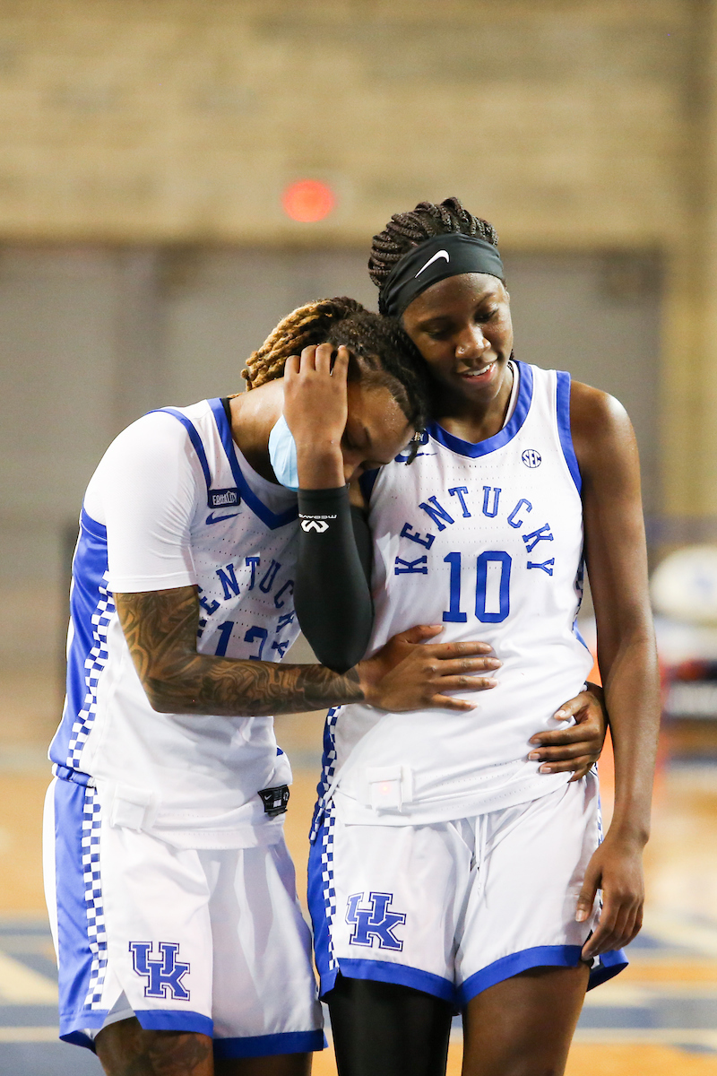 Jazmine Masengill and Rhyne Howard.

Kentucky beats Arkansas 75-64.

Photo by Hannah Phillips | UK Athletics