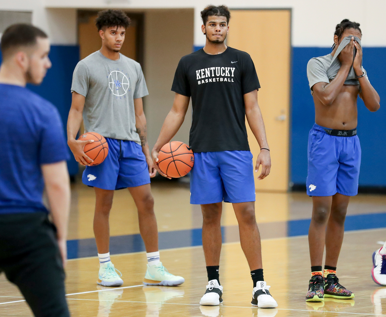 Dontaie Allen. Bryce Hopkins. TyTy Washington. Brennan Canada.

Summer practice.

Photo by Chet White | UK Athletics