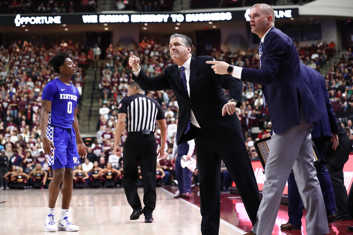Ashton Hagans. John Calipari. Joel Justus.

Kentucky beat Texas A&M 69-60.

Photo by Elliott Hess | UK Athletics