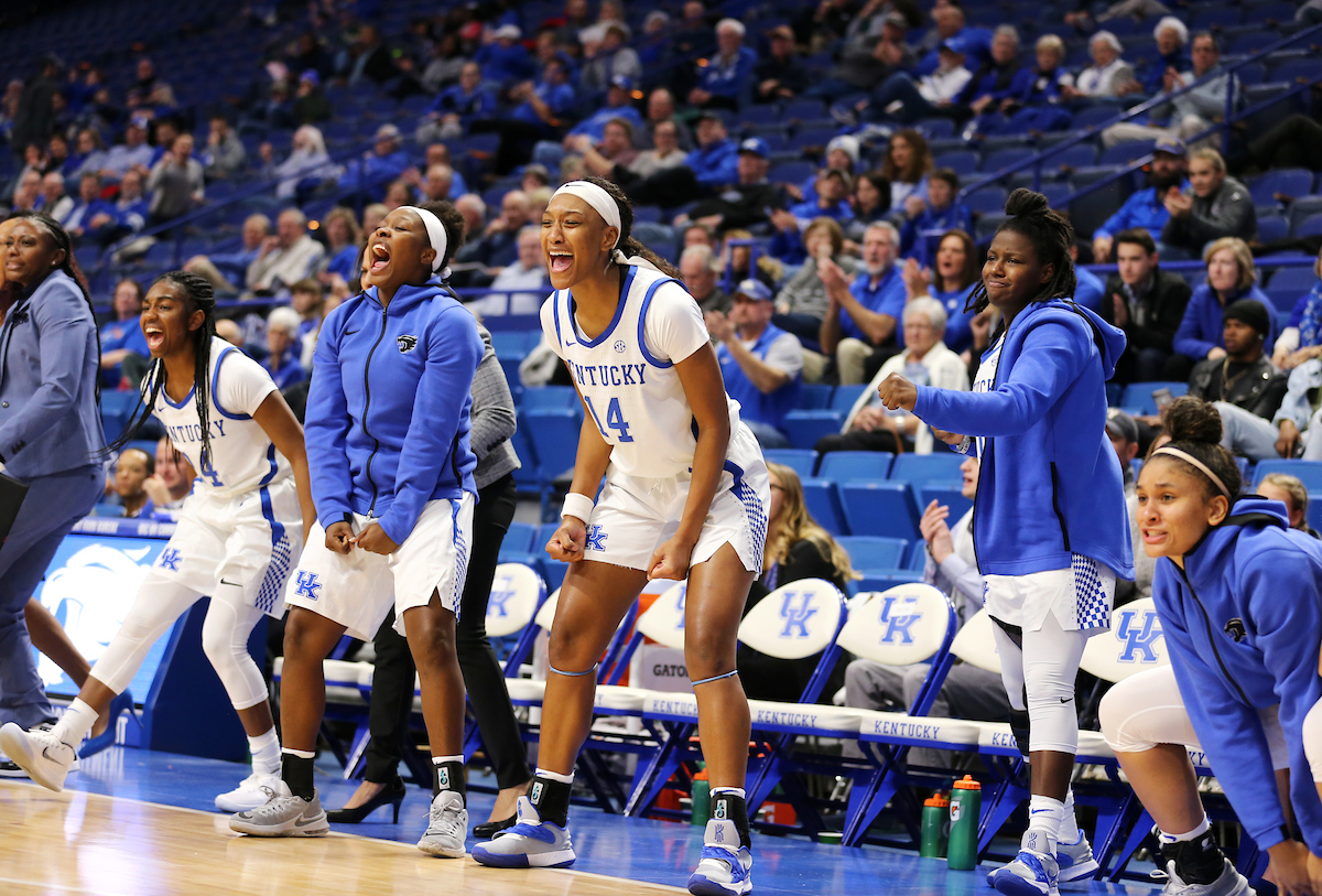 Tatyana Wyatt, Celebration

Women's Basketball beats Virginia 63-51 at Rupp Arena on Thursday, November 15, 2018.

Photo by Britney Howard  | UK Athletics