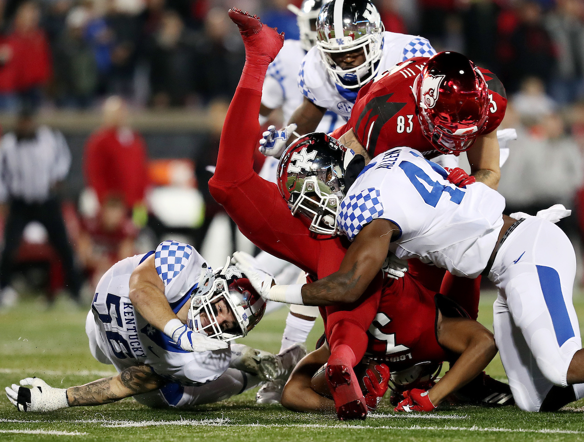 Kash Daniel, Josh Allen

UK football beats Louisville 56-10 at Cardinal Stadium. 

Photo by Britney Howard  | UK Athletics