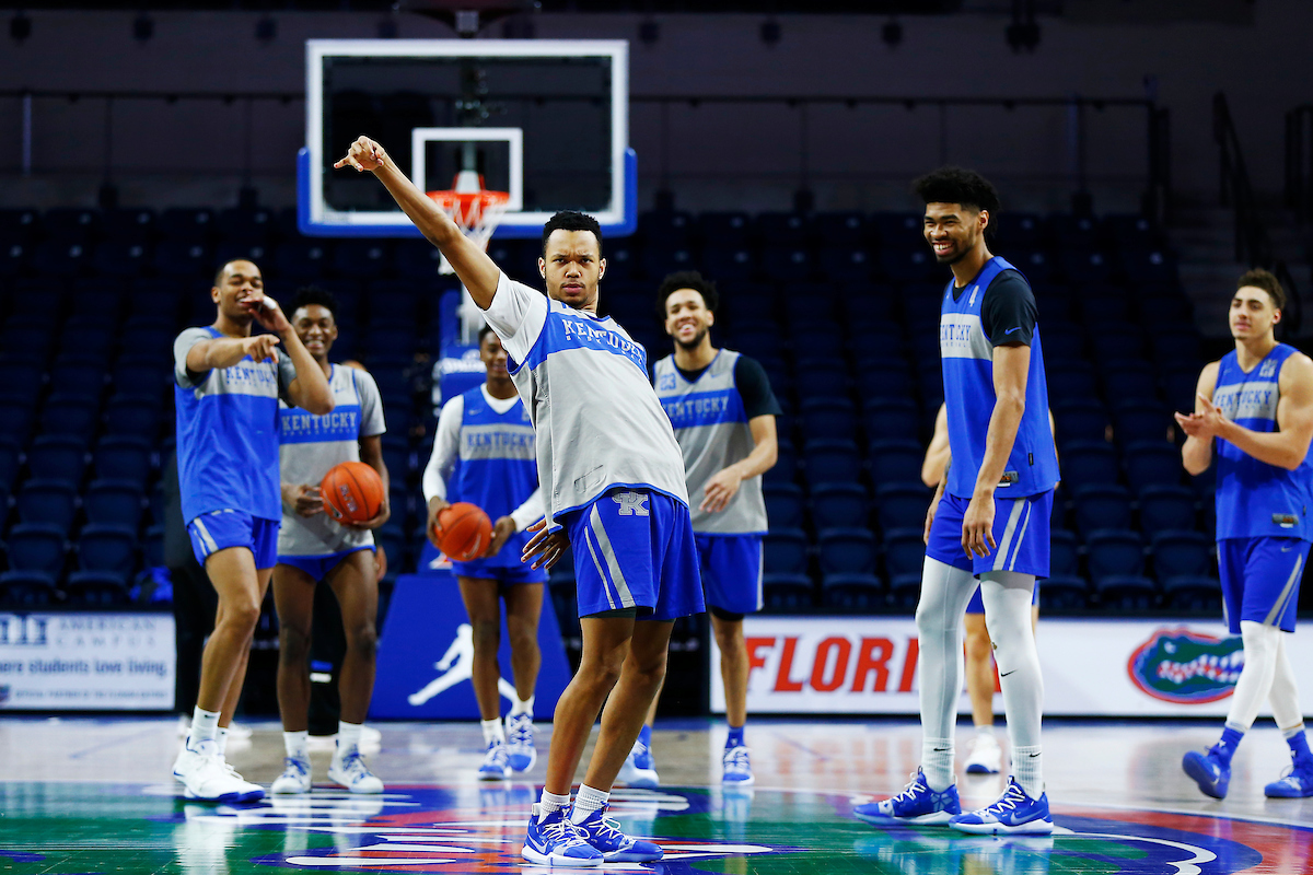 Jemarl Baker. Half court swish @ shoot around.

Kentucky men's basketball beat Florida 65-54.

Photo by Quinn Foster | UK Athletics