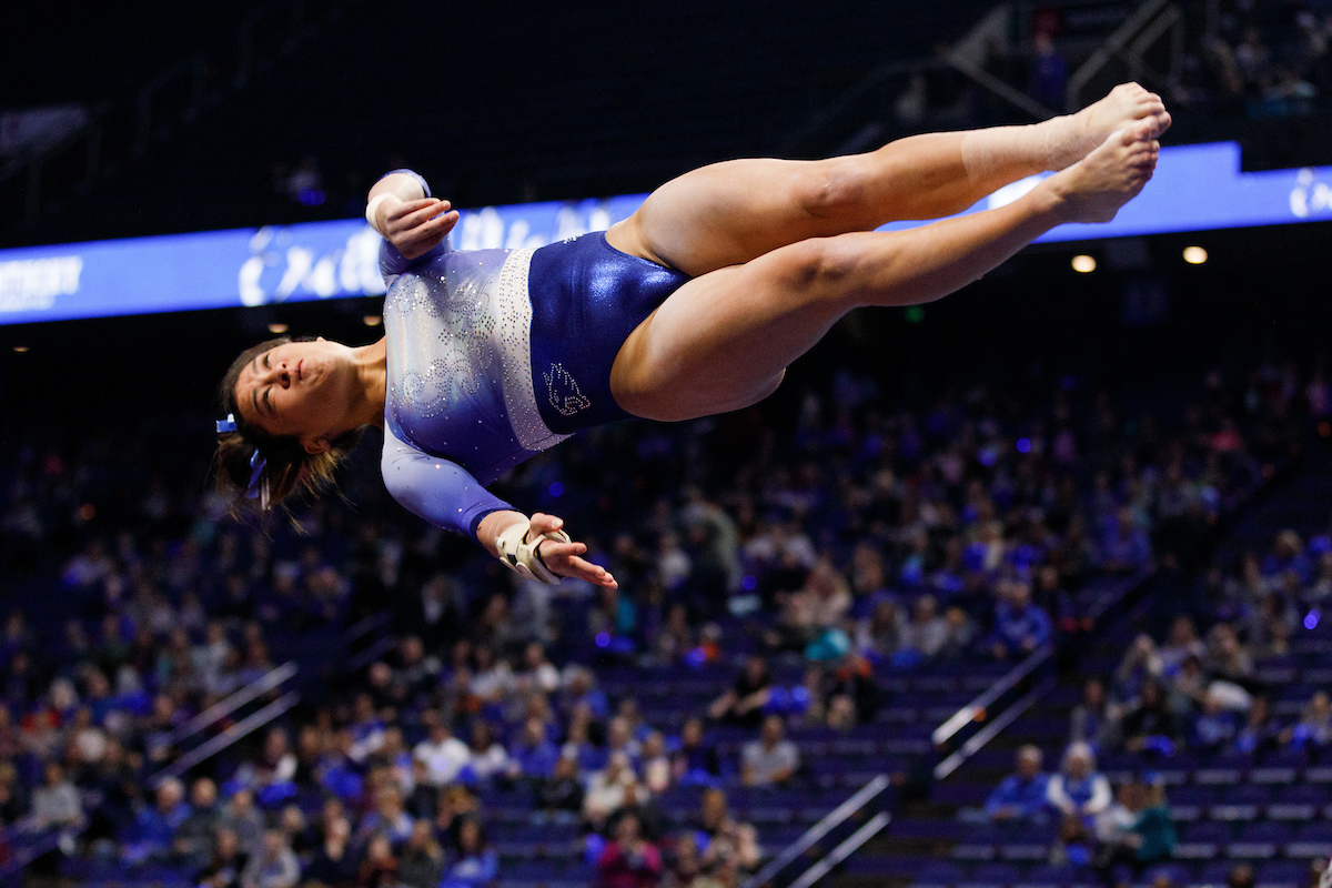 KATIE STUART.

The University of Kentucky gymnastics team beats Arkansas with a winning score of 195.275 on Excite Night. 


Photo by Elliott Hess | UK Athletics