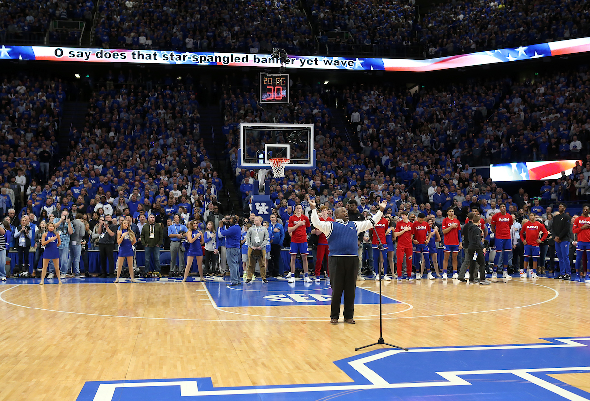 National Anthem. 

The UK men's basketball team beat Kansas 71-63 at Rupp Arena on Saturday, January 26, 2019.


Photo By Barry Westerman | UK Athletics