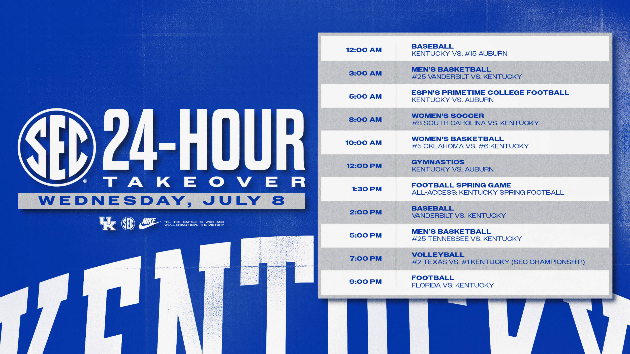 Kentucky SEC Network Takeover Wednesday, July 8