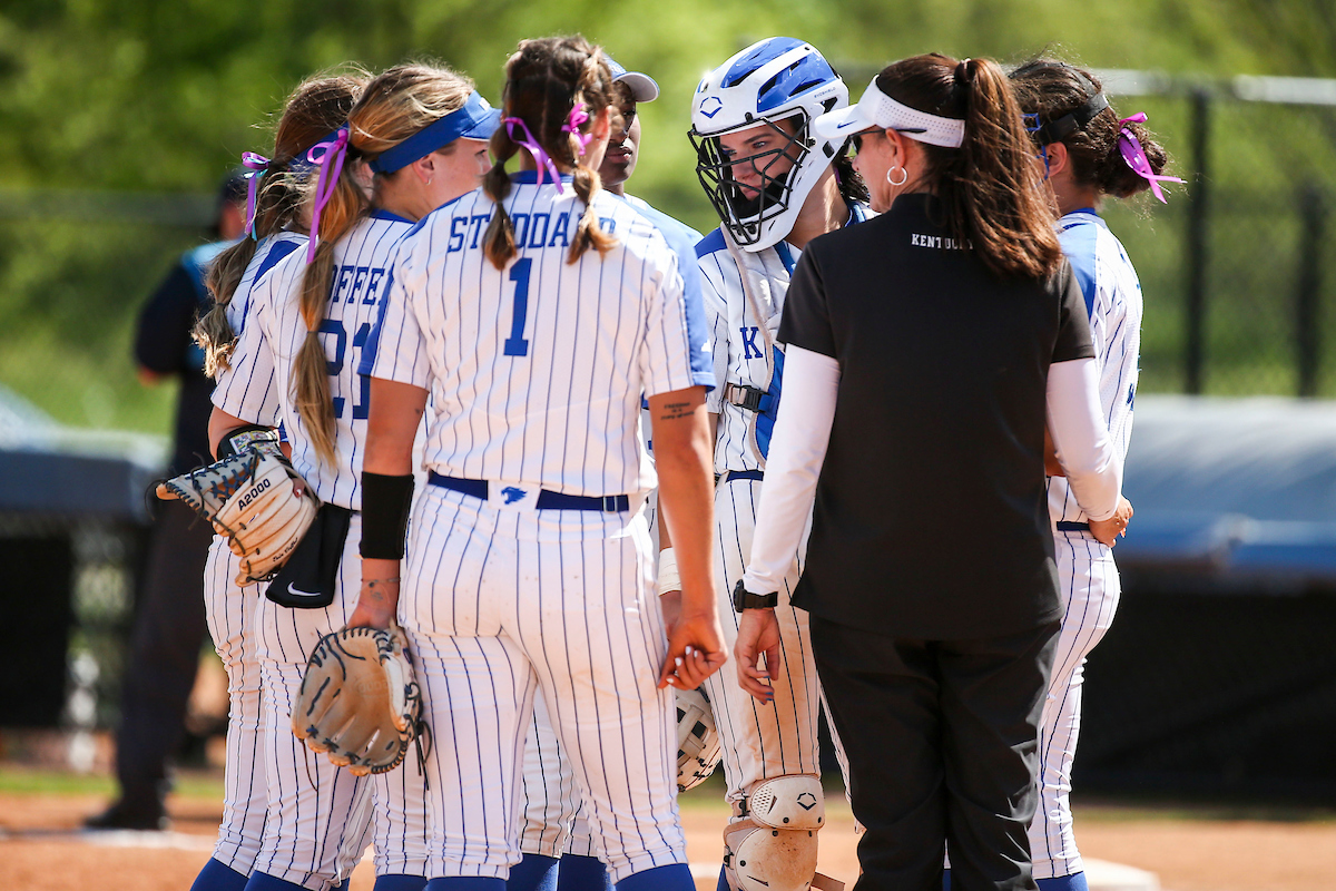 Miranda Stoddard. Kayla Kowalik. Coach Rachel Lawson. Erin Coffel.

Kentucky defeats Mississippi State 9-5.

Photo by Sarah Caputi | UK Athletics