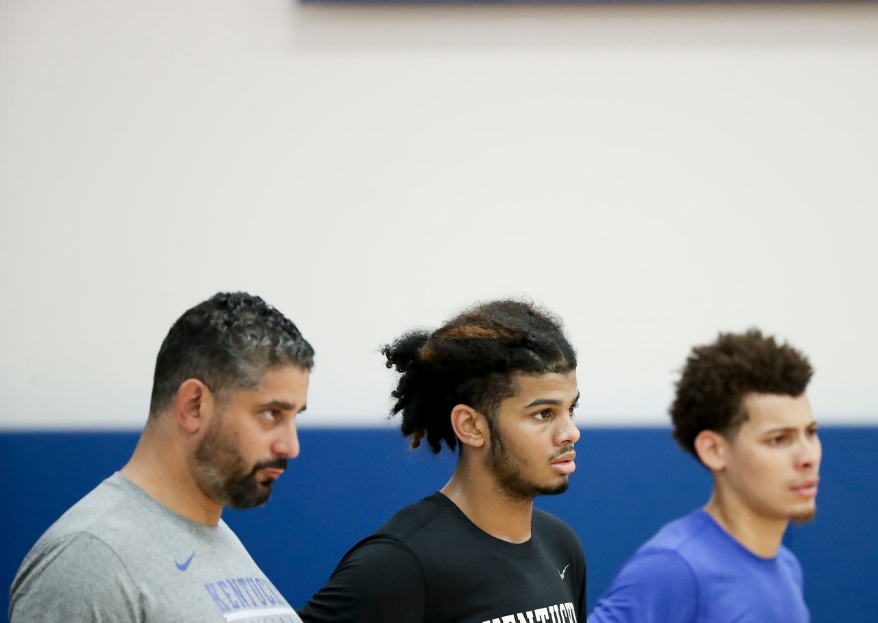 Orlando Antigua. Bryce Hopkins. Kellan Grady.

Summer practice.

Photo by Chet White | UK Athletics