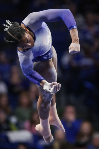 Cally Nixon. 

The University of Kentucky gymnastics team beats Arkansas with a winning score of 195.275 on Excite Night

Photo by Eddie Justice | UK Athletics