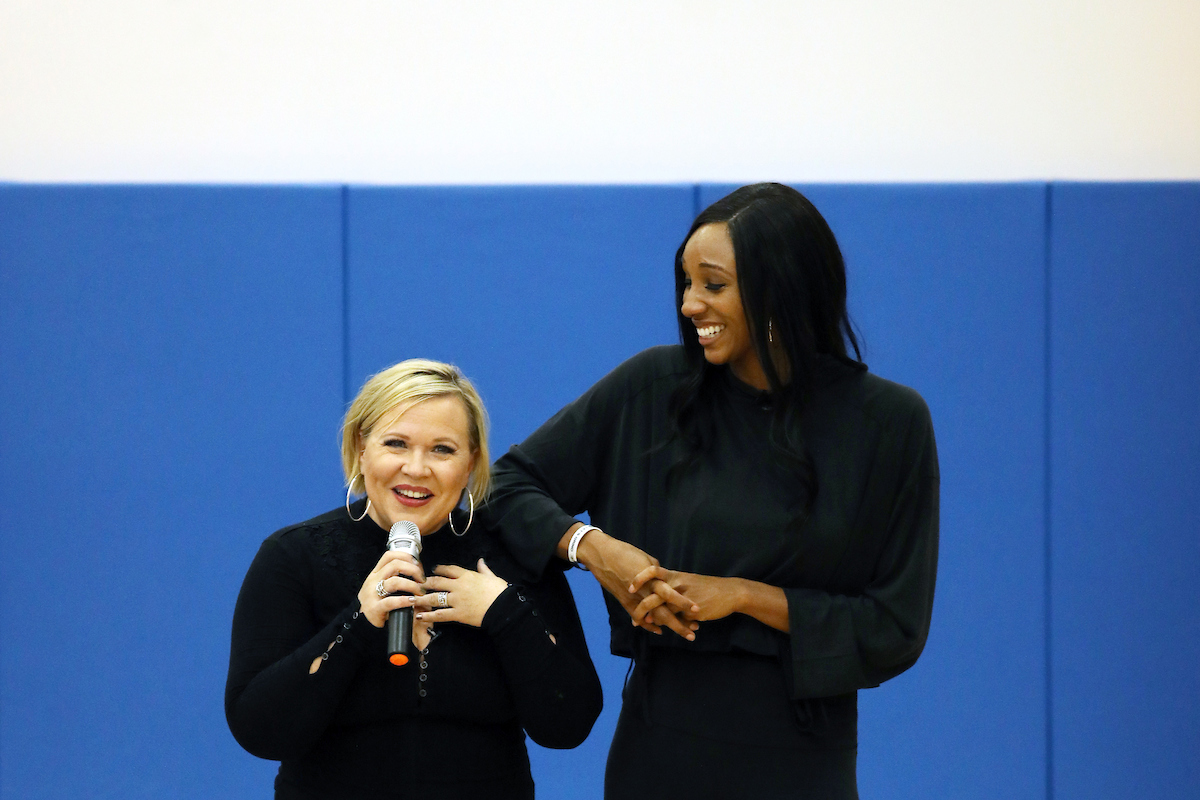 Holly Rowe. Maria Taylor.

UK MBB hosts 2018 women's clinic at the Joe Craft Center in Lexington, KY,

Photo by Quinn Foster
