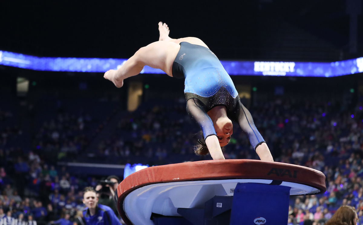 The University of Kentucky gymnastics team beat Ball State, Southeast Missouri, and George Washington on Friday, January 5, 2017 at Rupp Arena in Lexington, Ky.

Photo by Elliott Hess | UK Athletics