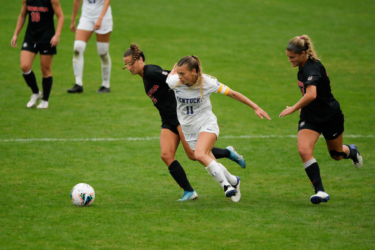 Julia Grosso.

UK women’s soccer tied Georgia 1-1 in double OT on Sunday, October 11, 2020, at The Bell in Lexington, Ky.

Photo by Chet White | UK Athletics