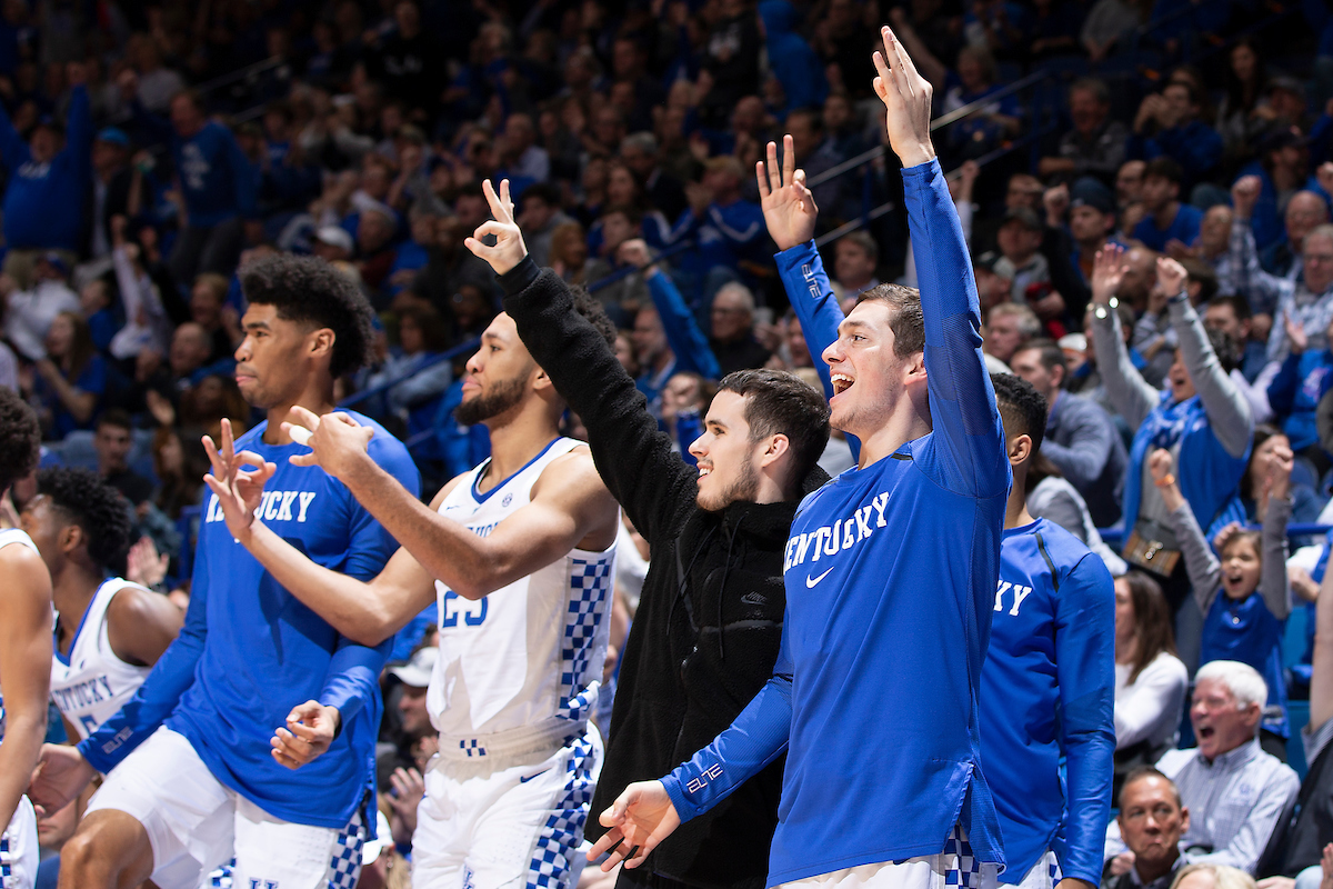 Three. Team.

Kentucky men's basketball beat UNCG 78-61 on Saturday in Rupp Arena.

Photo by Chet White | UK Athletics