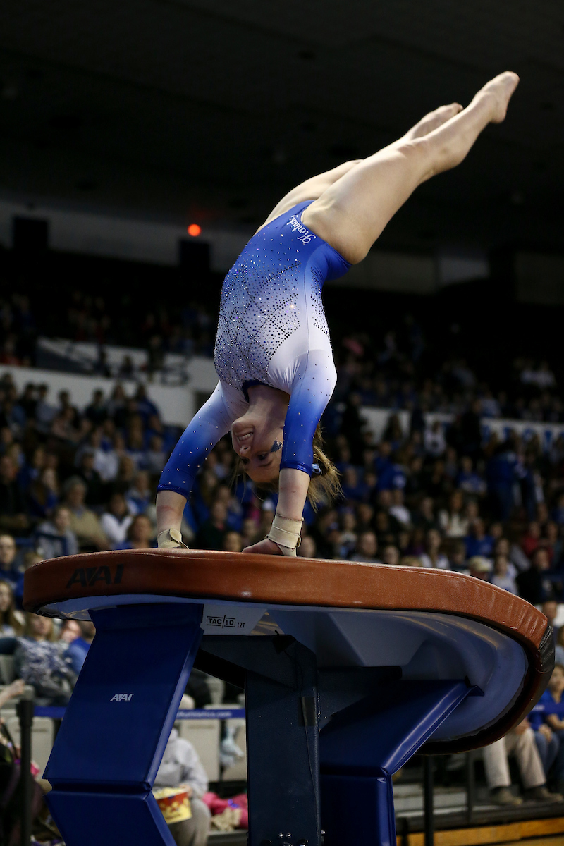 Anna Haigis. 

Kentucky falls to Georgia 197.050 to 196.825.


Photo by Isaac Janssen | UK Athletics