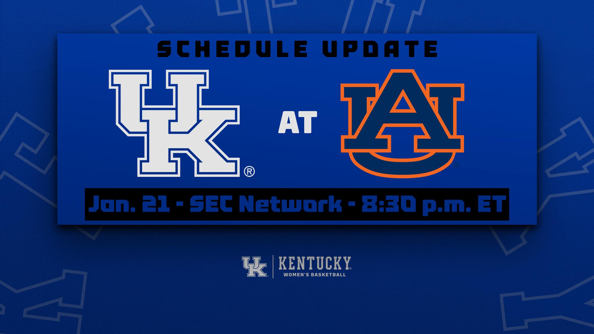 Kentucky at Auburn Rescheduled to Thursday, January 21