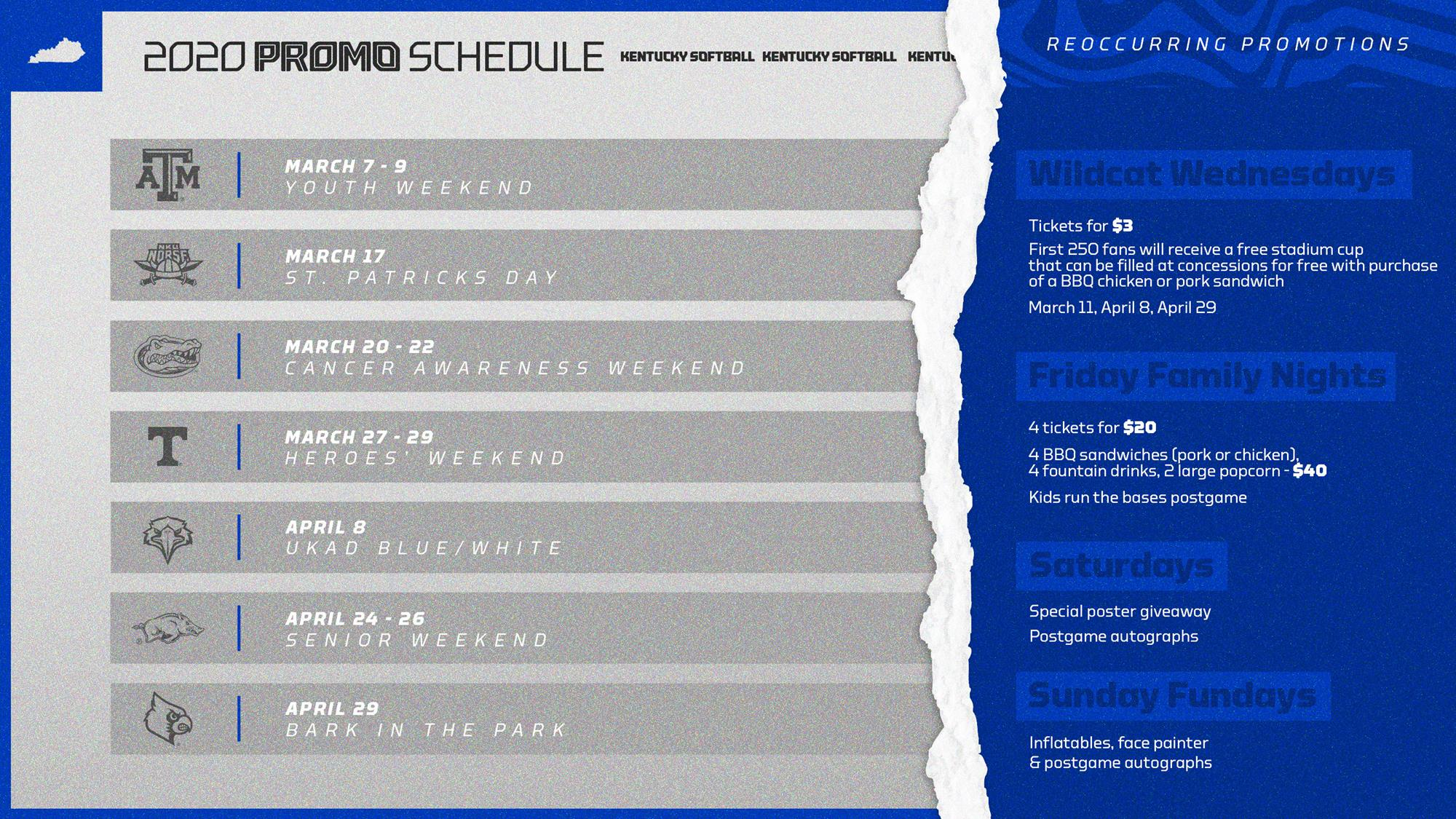 2020 Kentucky Softball Promotional Schedule Released