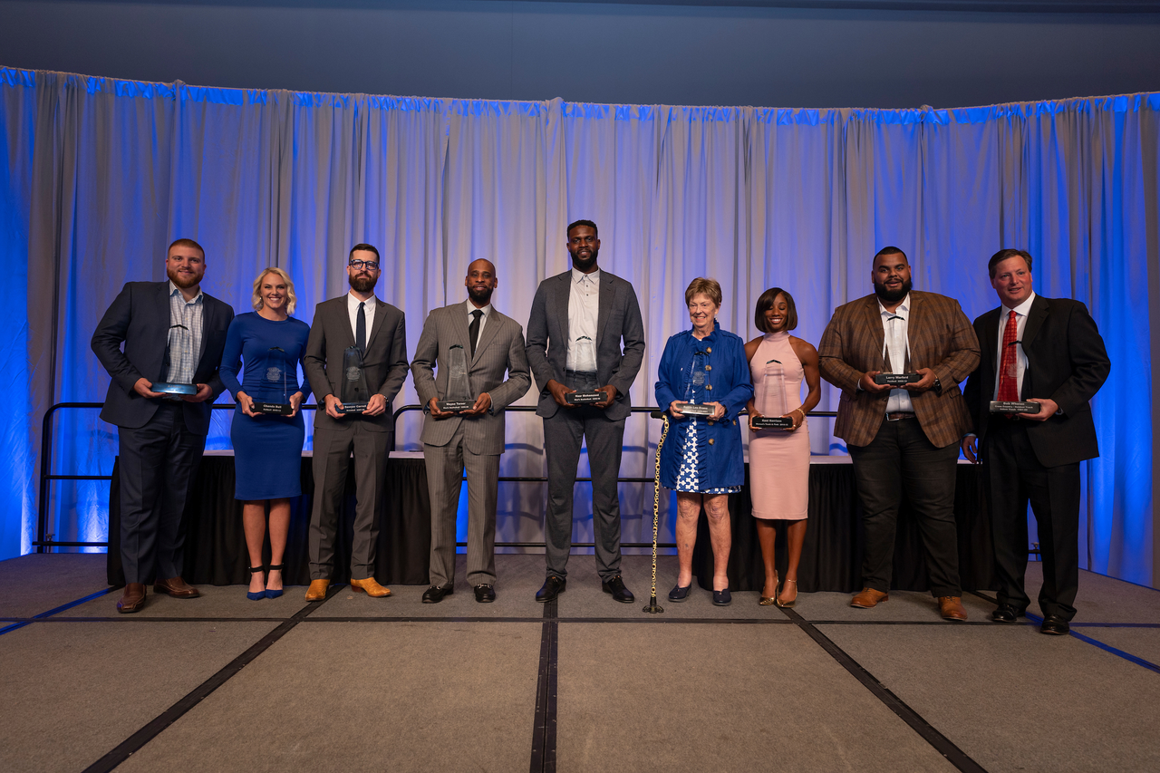AJ Reed. Chanda Bell. Sawyer Carroll. Wayne Turner. Nazr Mohammed. Bettie Lou Evans. Keni Harrison. Larry Warford. Bob Whelan.

The 2020 and 2021 UK Athletics Hall of Fame classes were inducted Thursday night at Central Bank Center.

Photo by Grant Lee | UK Athletics
