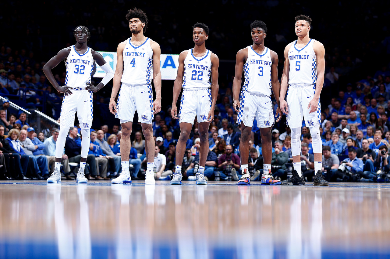 Team. Wenyen Gabriel. Nick Richards. Shai Gilgeous-Alexander. Hamidou Diallo. Kevin Knox.

The University of Kentucky men's basketball team beat Ole Miss 96-78 on Tuesday, February 28th, 2018, at Rupp Arena in Lexington, Ky.

Photo by Chet White | UK Athletics