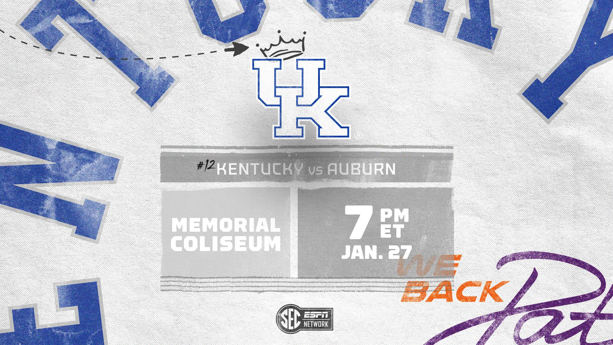 No. 12 Kentucky Hosts Auburn Monday for We Back Pat Game