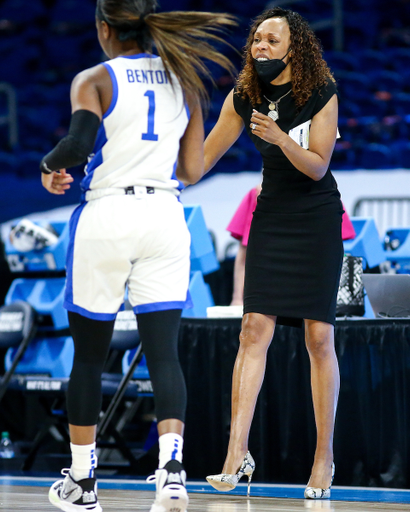 Kyra Elzy. Celebration. 

Kentucky defeats Idaho State 71-63 during the First Round of the 2021 NCAA Tournament. 

Photo by Eddie Justice | UK Athletics