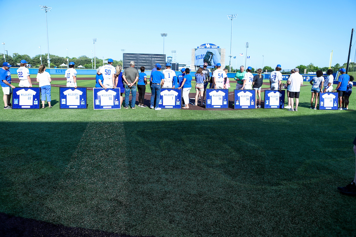 John Thrasher. Hunter Jump. Mason Hazelwood. Daniel Harris IV. Daniel Harper. Sean Harney. Adam Fogel. Oraj Anu.

2022 Kentucky Baseball Senior Day.

Photo by Sarah Caputi | UK Athletics