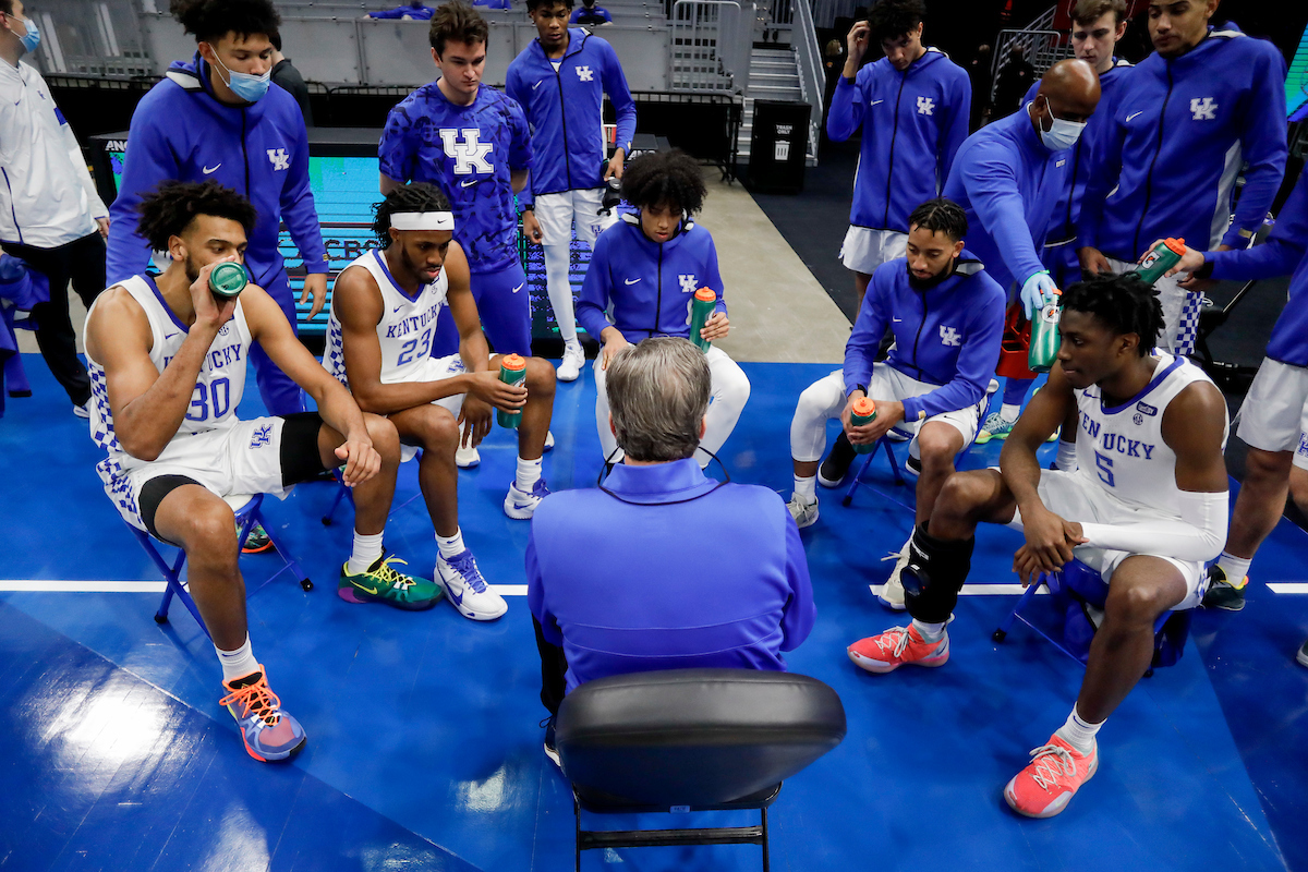 Team. Olivier Sarr. Isaiah Jackson. Brandon Boston Jr. Davion Mintz. Terrence Clarke. John Calipari.

Kentucky loses to North Carolina 75-63.

Photo by Chet White | UK Athletics
