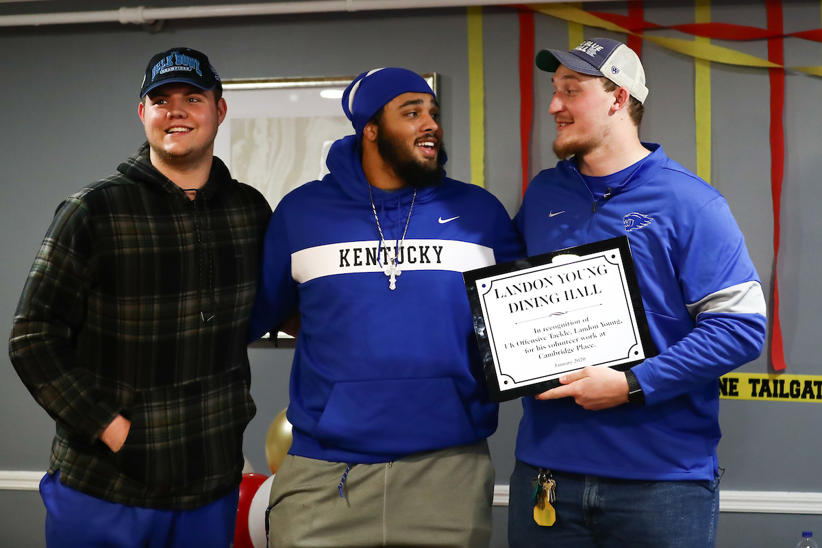 Jake Pope. Darian Kinnard.
Cambridge Place named its dining hall the “Landon Young Dining Hall” for his support of the retirement home throughout his Wildcat career.  


Photo by Elliott Hess | UK Athletics