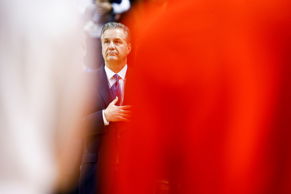 John Calipari. National Anthem.

Kentucky beat Auburn 82-80 at Auburn Arena in Auburn, AL., on Saturday, January 19, 2019.

Photo by Chet White | UK Athletics