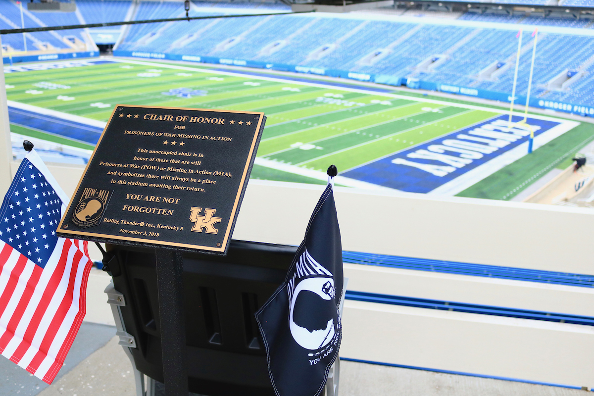 Four Chairs of Honor were dedicated by Rolling Thunder at Kroger Field in the four corners of the upper concourse on Thursday, November 1st, 2018.

Photos by Noah J. Richter | UK Athletics