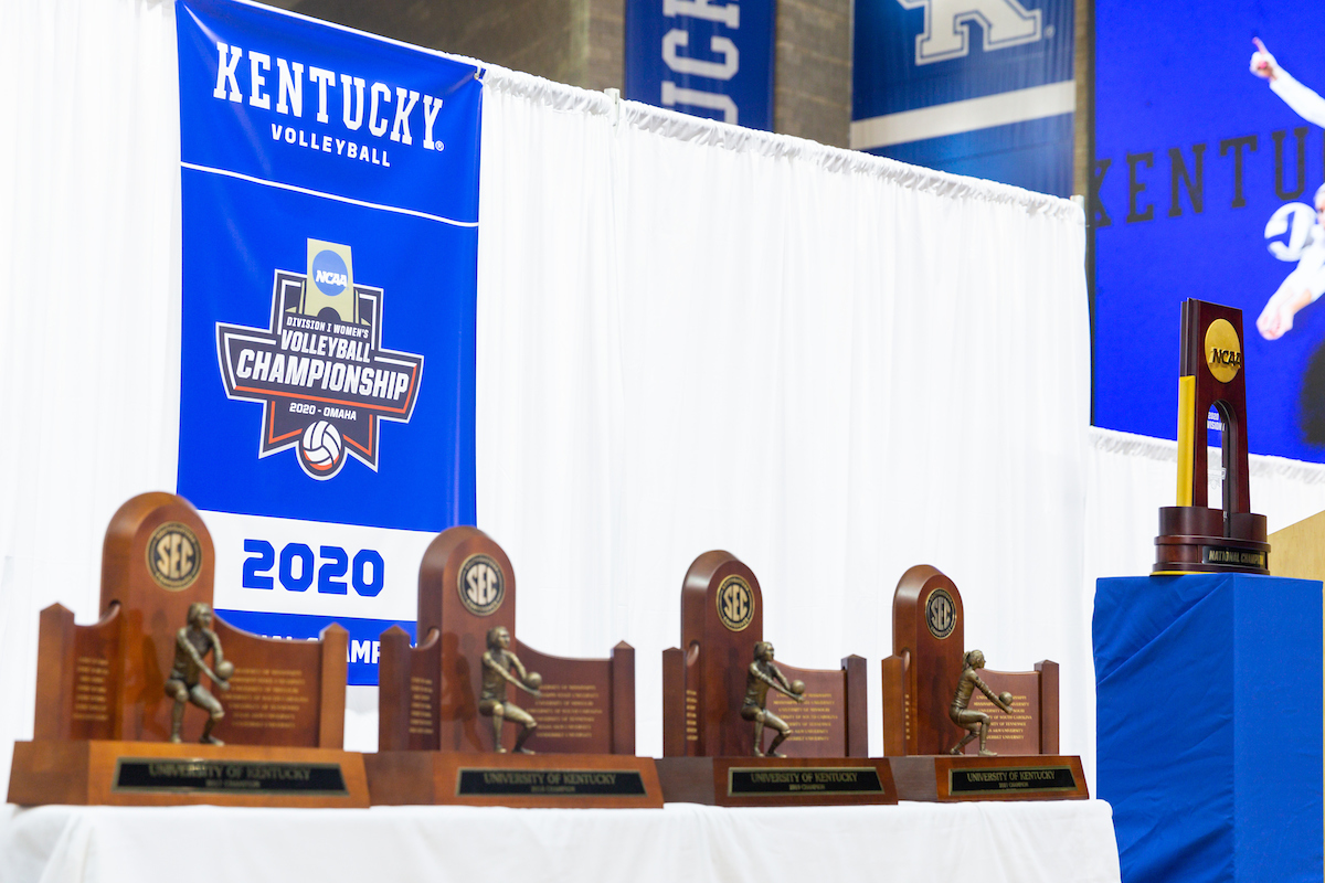 SEC, NCAA Trophies.

Kentucky Volleyball returns from winning NCAA Championship

Photo by Grant Lee | UK Athletics