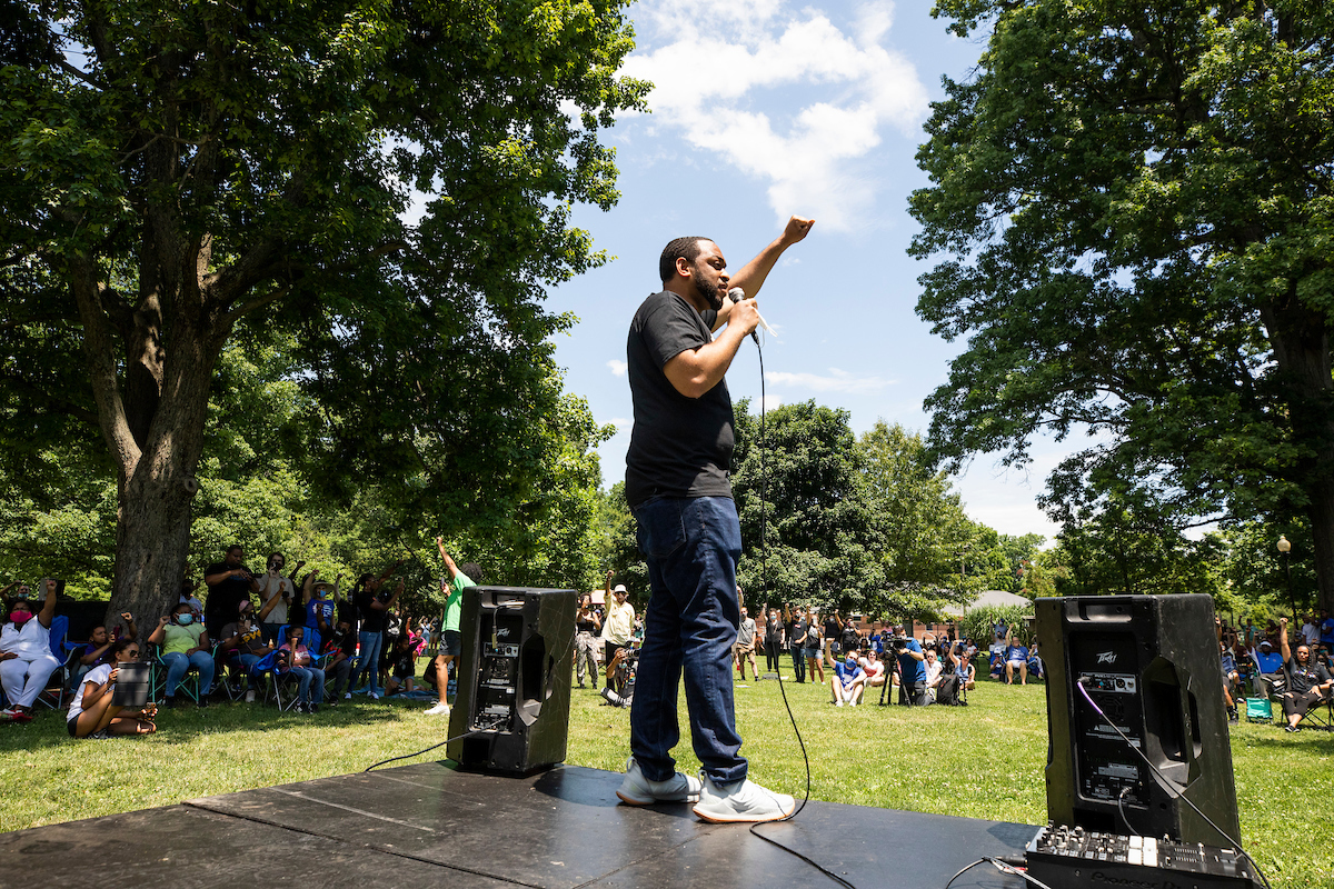 Charles Booker.

Walk Forward Lexington.

Photo by Chet White | UK Athletics