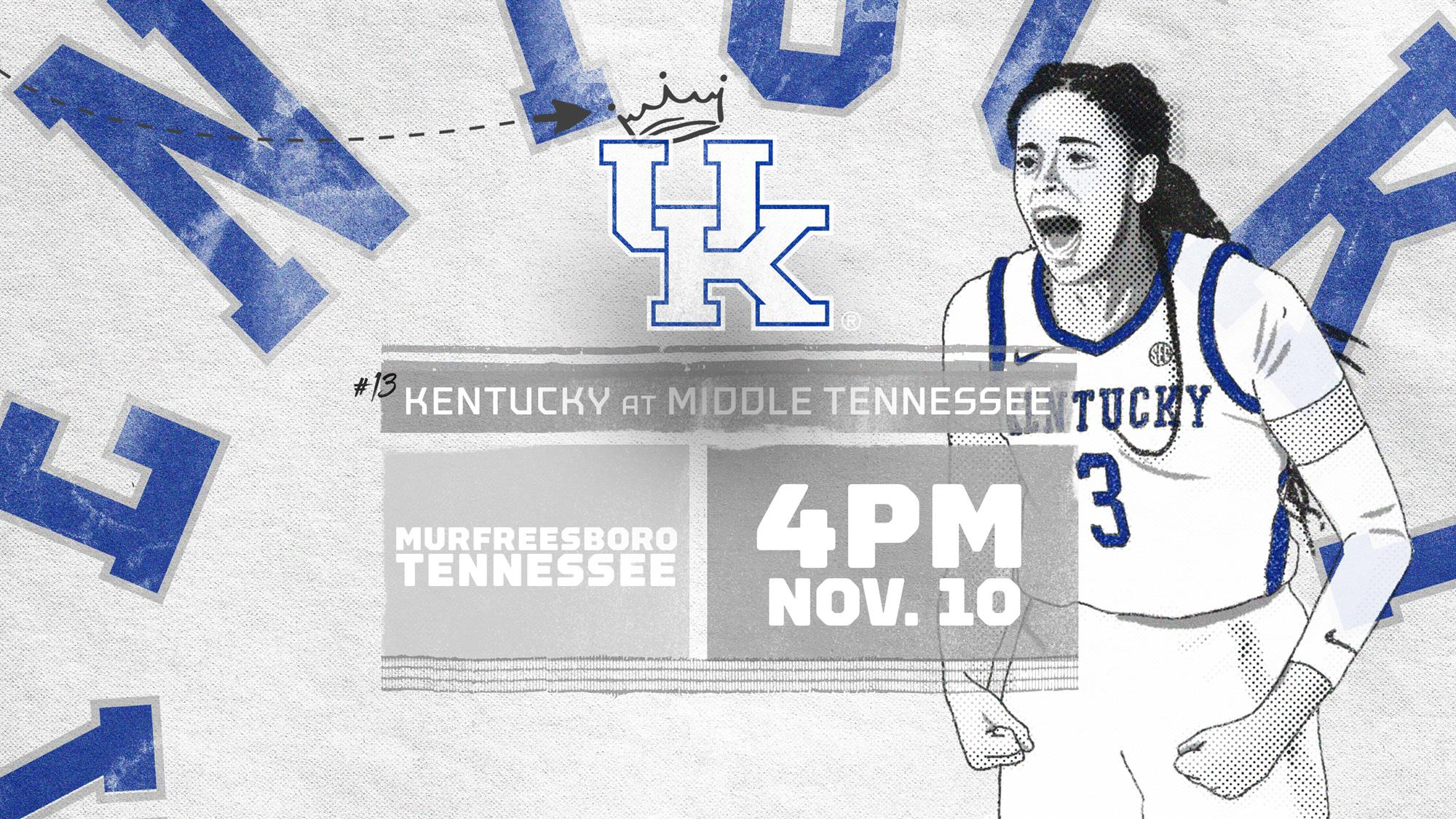 No. 13 Kentucky Faces Tough Road Test Sunday at Middle Tennessee
