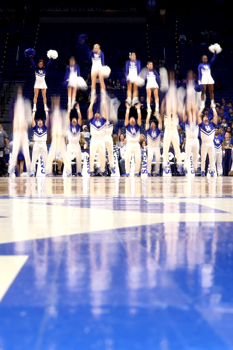 Cheer team.

Women's basketball beats Virginia 63-51 at Rupp Arena on Thursday, November 15th, 2018.

Photo by Quinn Foster.