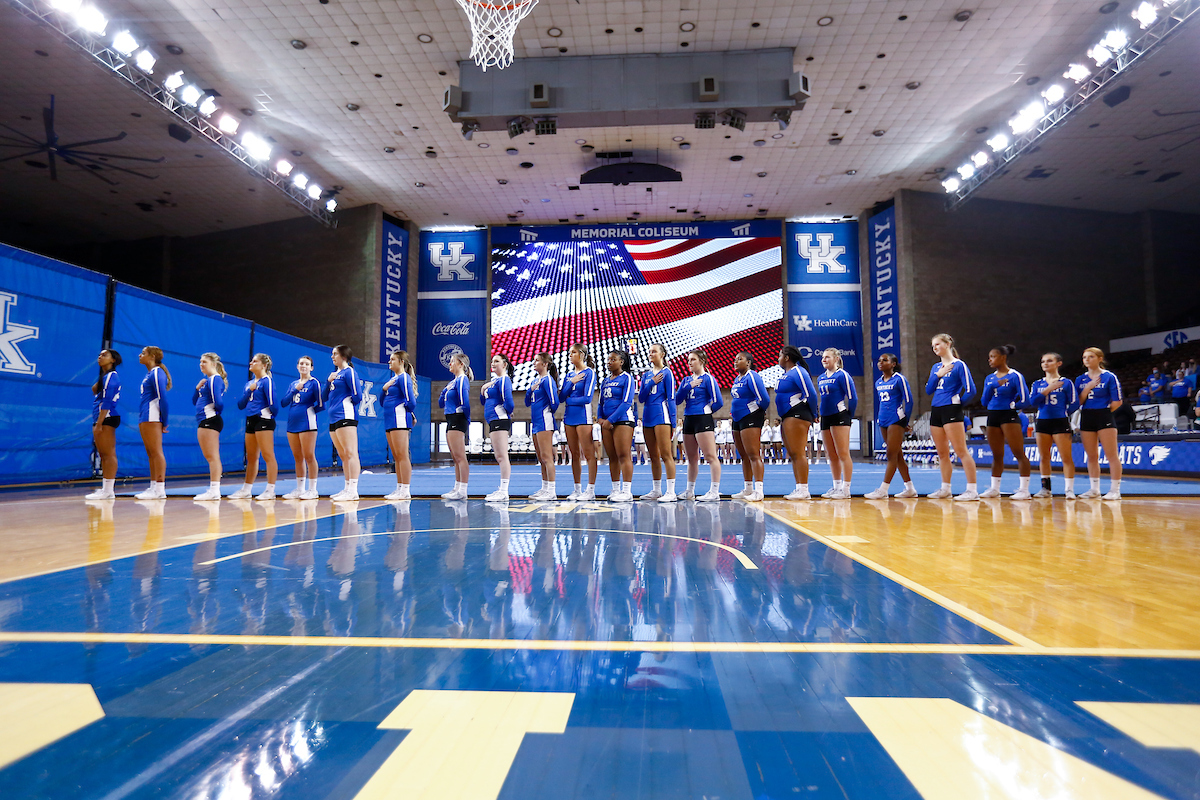 National Anthem.

Kentucky Stunt blue and white scrimmage. 

Photo by Abbey Cutrer | UK Athletics