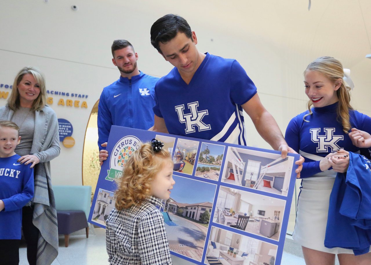 Cheerleader.

Sarah Howard and her family are presented with a vacation trip to the 2019 VRBO Citrus Bowl to cheer on the Kentucky Wildcats.

Photo by Noah J. Richter | UK Athletics