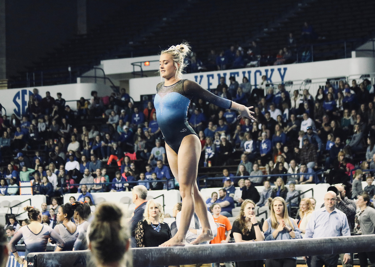 Alex Hyland.

The University of Kentucky gymnastics team falls to Auburn 196.000-196.125 on Friday, February 1st, 2019.

Photo by Noah J. Richter | UK Athletics