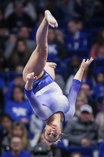Josie Angeny. 

The University of Kentucky gymnastics team beats Arkansas with a winning score of 195.275 on Excite Night

Photo by Eddie Justice | UK Athletics