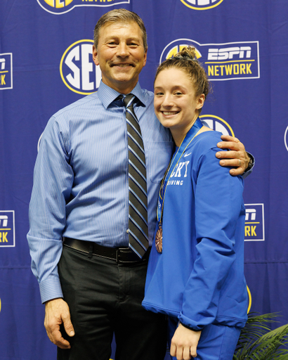Kyndal Knight. Coach Ted Hautau.

Day five of the SEC Swim and Dive Championship.

Photo by Elliott Hess | UK Athletics